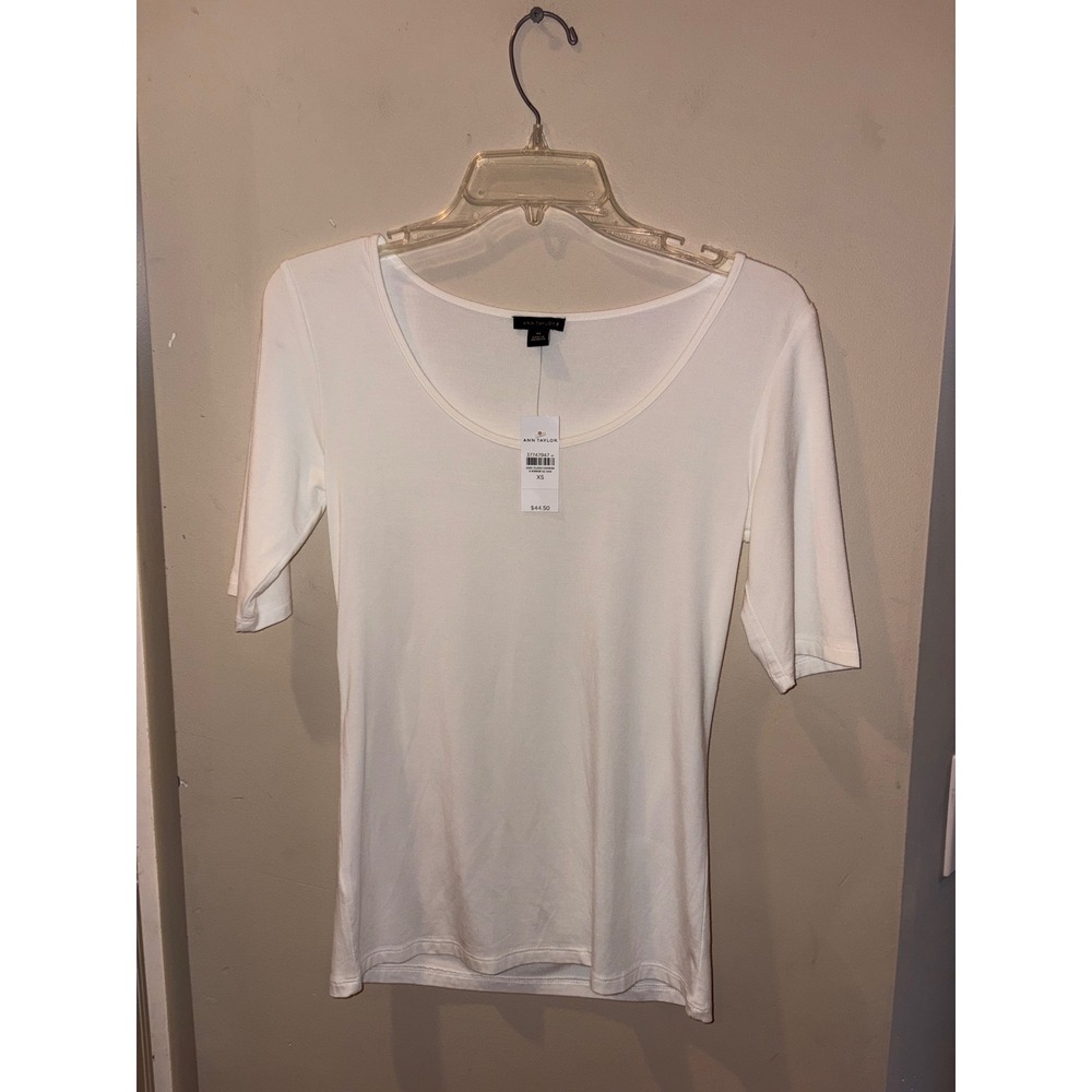 Ann Taylor Cream Scoop Neck Elbow Sleeve Top XS New 37747947